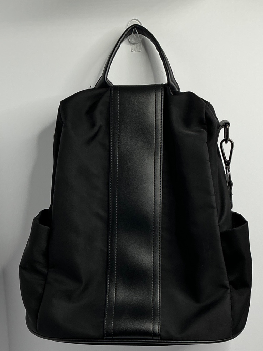 Classic Black Womens Backpack with Vertical Faux-Leather Accent